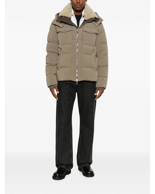 Moorer Brown Shearling-Collar Padded Jacket for men