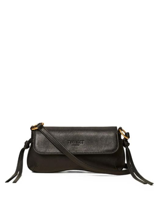 Twinset Black Leather Shoulder Bag With Flap
