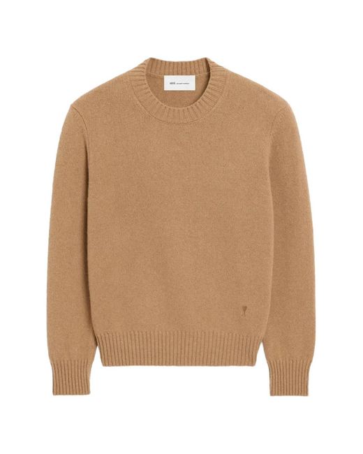 AMI Natural Crew-Neck Cashmere Sweater With Ami De Coeur for men
