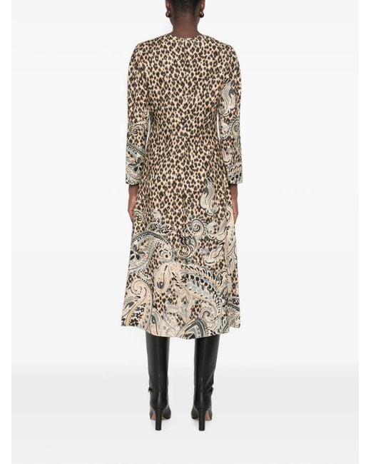 Etro Natural Leopard-Print Midi Dress