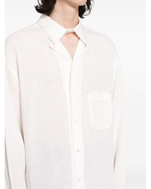 Yohji Yamamoto White Contrast-stitching Linen Shirt for men