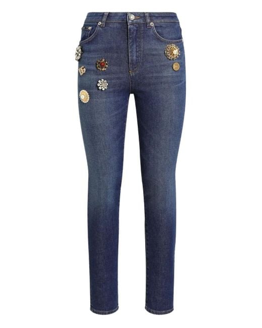 Dolce & Gabbana High Waist Jeans Met Sieraden in het Blue