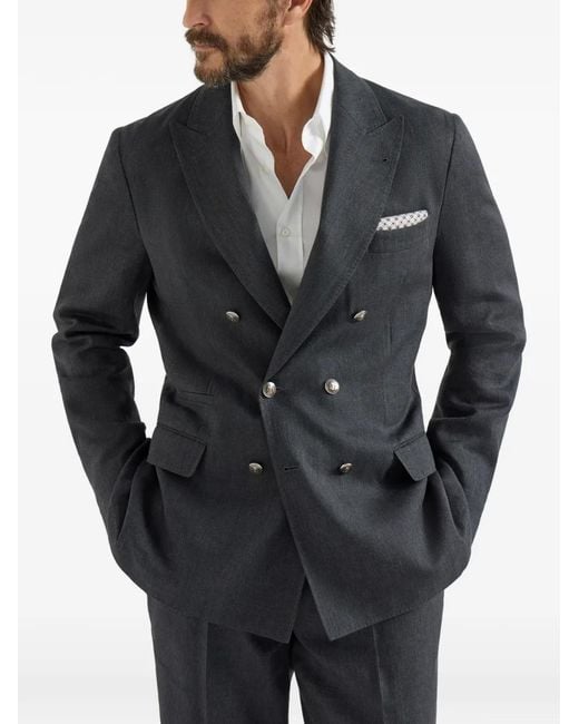 Brunello Cucinelli Blue Chevron Deconstructed Blazer for men