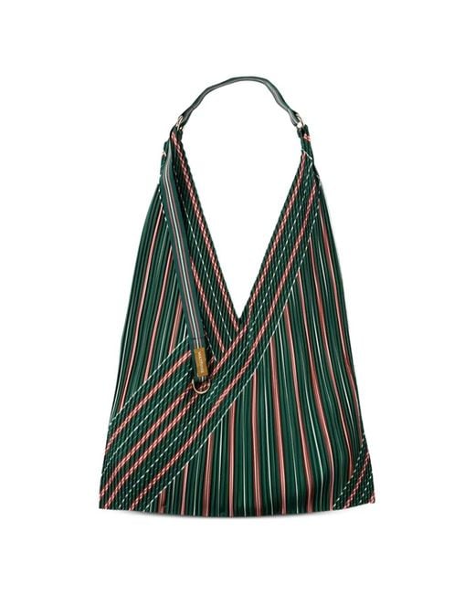 MULTITUDES BAGS Green Stella Pleated Striped Tote Bag