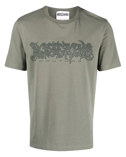 Moschino Gray Logo-Print Stretch-Cotton T-Shirt for men