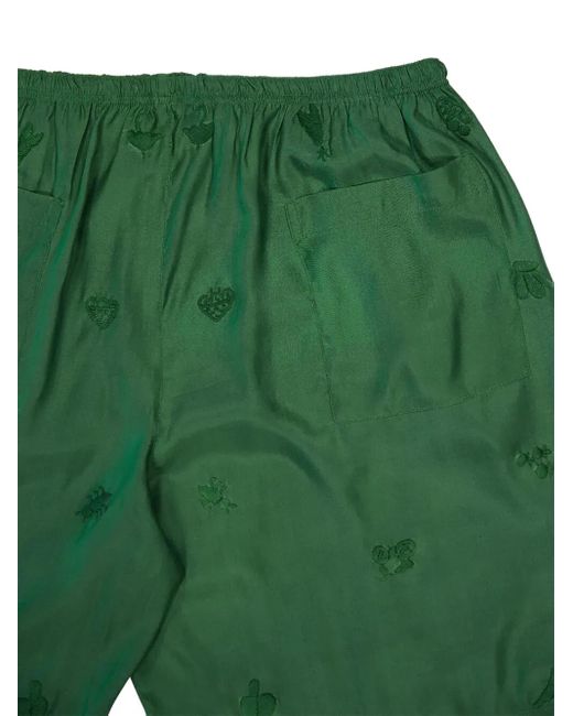 BAZISZT Green Embroidered Drawstring Shorts for men