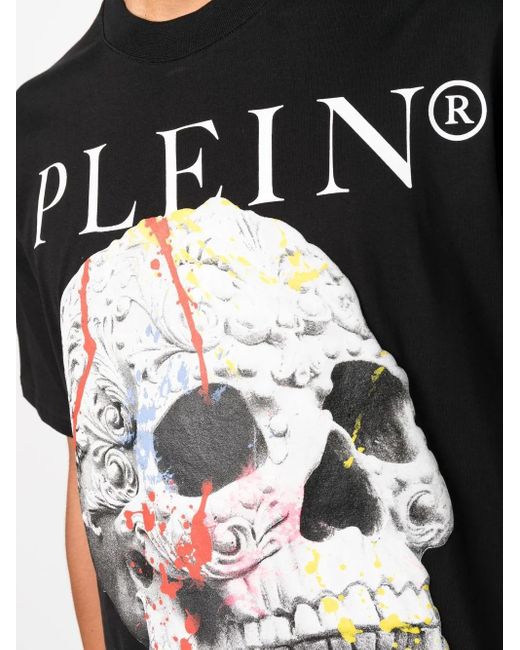 Philipp Plein Black Skull-Print Cotton T-Shirt for men