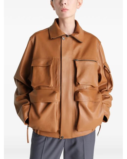Lemaire Brown Multipocket Leather Jacket