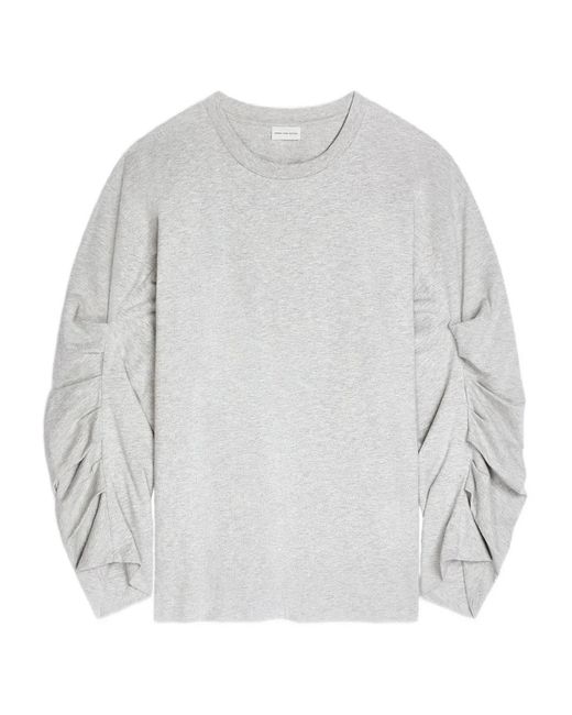 Dries Van Noten White Pleated Long-Sleeves T-Shirt