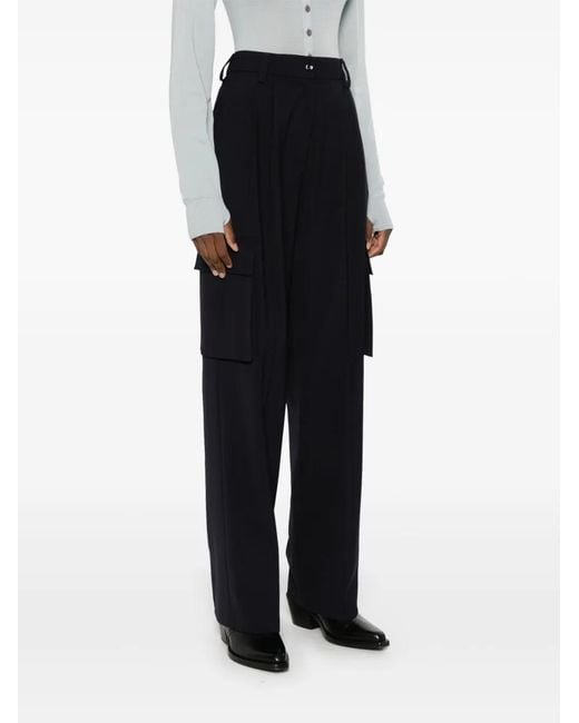 Herno Blue Pleated Virgin Wool Straight-Leg Trousers