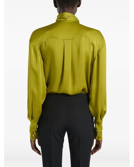 Balmain Yellow Draped Silk Chiffon Blouse