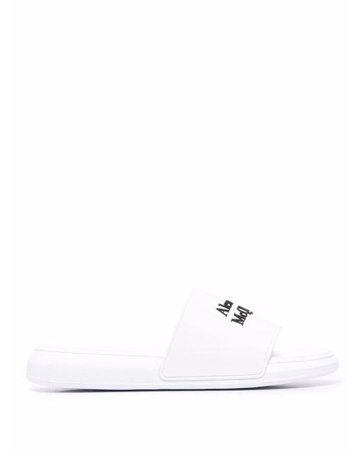Alexander McQueen Logo-print Pool Slides in White for Men - Lyst