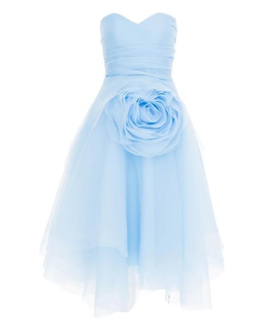 Ana Radu Blue Floral-Appliqué Strapless Dress