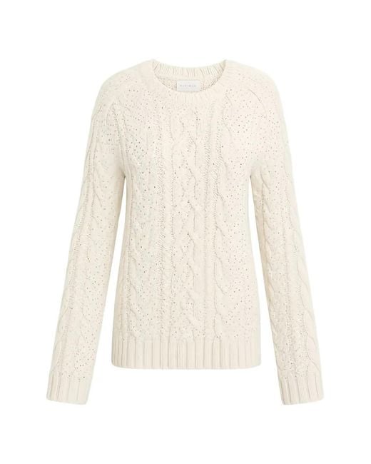 P.A.R.O.S.H. White Crystal-Embellished Cable-Knit Sweater