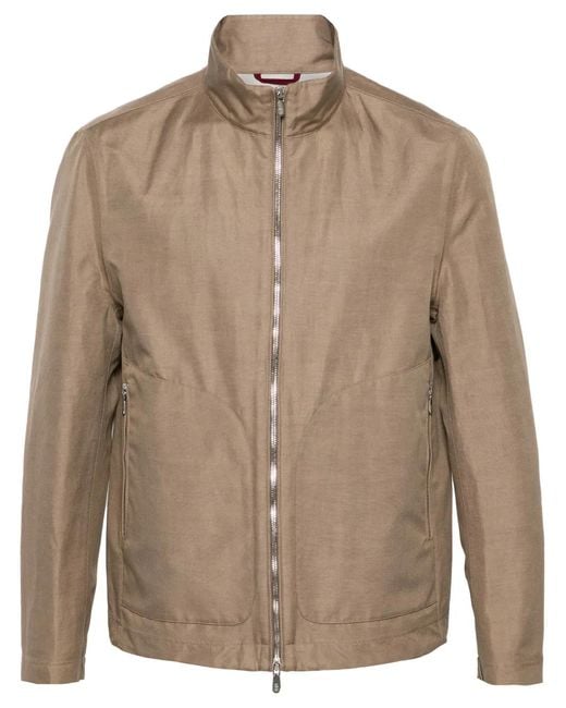 Brunello Cucinelli Brown High-Neck Zip-Up Jacket for men