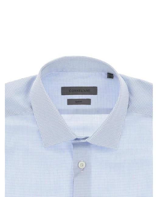 Corneliani Blue Checked-Pattern Slim-Fit Shirt for men