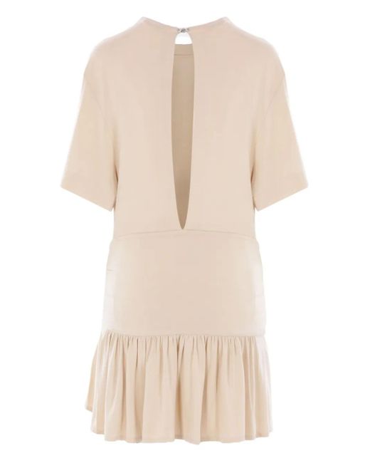 Rabanne Natural Tie-Detail Ruffle Dress