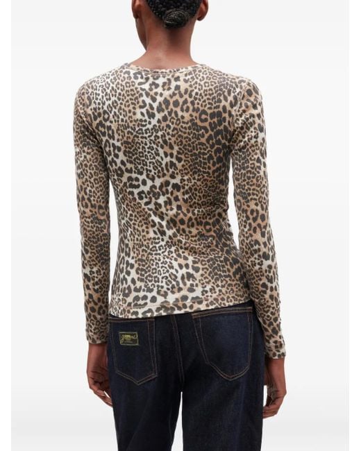 Ganni Brown Leopard Long-Sleeve Top