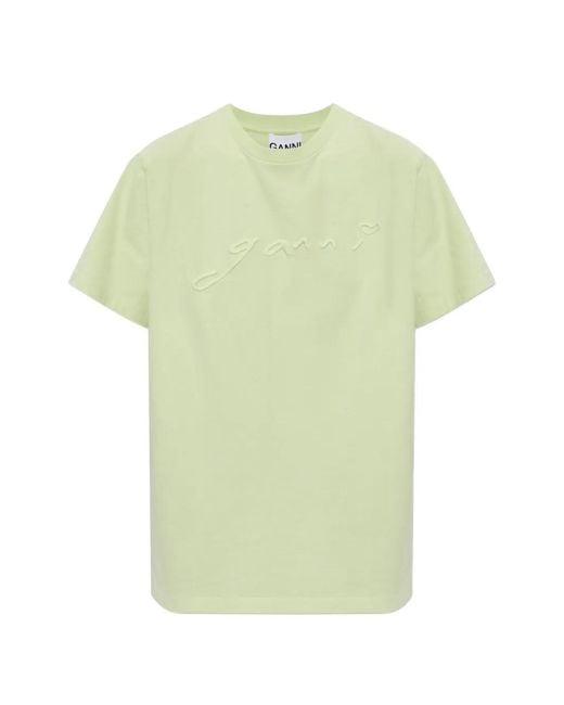 Ganni Green Logo-Embroidered T-Shirt
