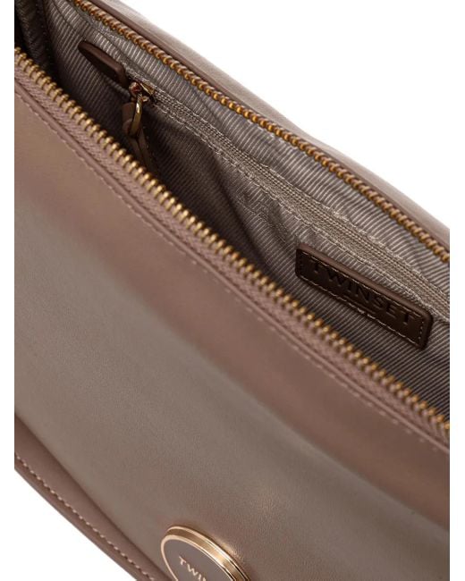 Twinset Brown Logo-Plaque Tote Bag