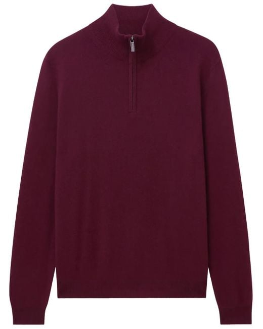 Pringle of Scotland Purple Zip-Up Crew-Neck Cashmere Sweater for men