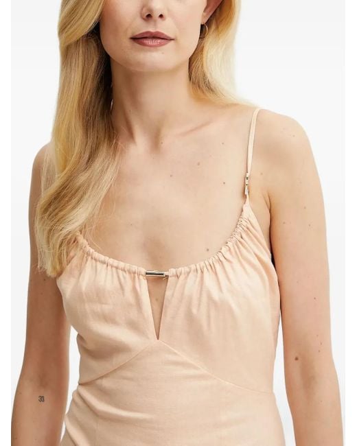 Patrizia Pepe White Gathered-Neckline Midi Day Dress
