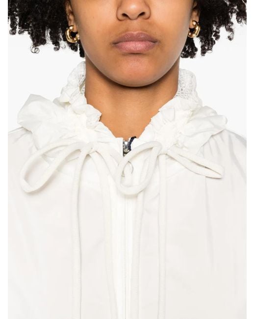 Moncler White Mesh-Panels Hooded Jacket