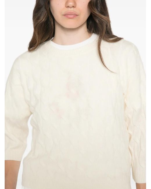 Marella White Mlsradura Cable-Knit Short-Sleeve Sweater