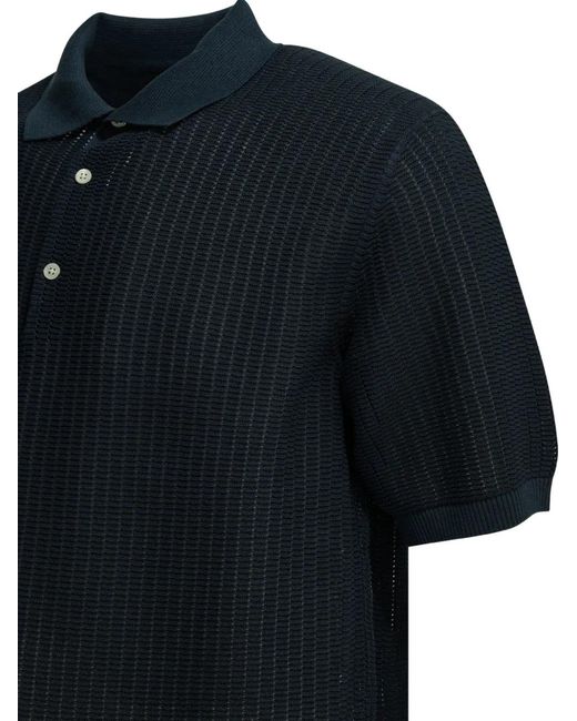 Beams Plus Black Polo En Maille Ajourée À Manches Courtes for men
