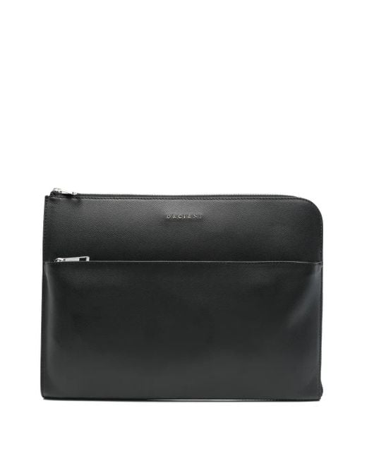Orciani Black Leather Laptop Bag for men
