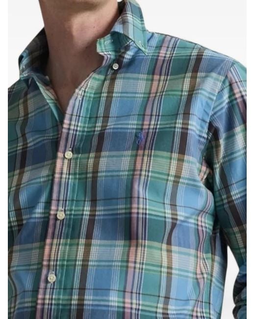 Polo Ralph Lauren Blue Check Button-Up Sport Shirt for men
