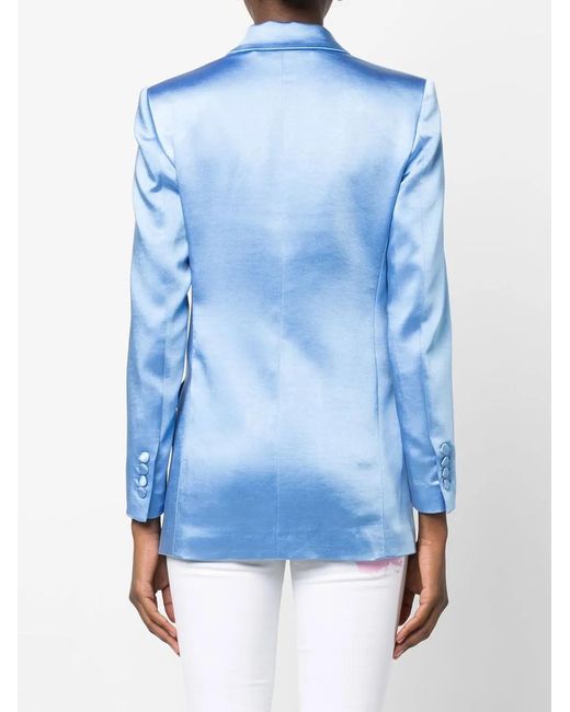 Philipp Plein Blue Double-Breasted Satin Blazer
