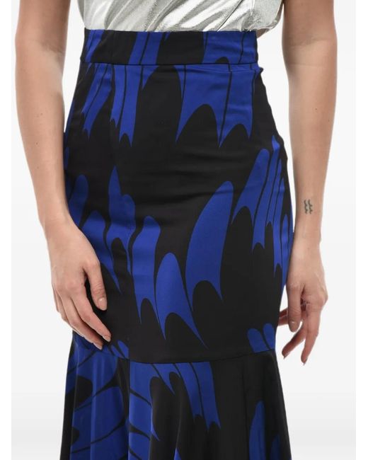 Stella McCartney Blue Haya Floral Satin Skirt With Flared Hem