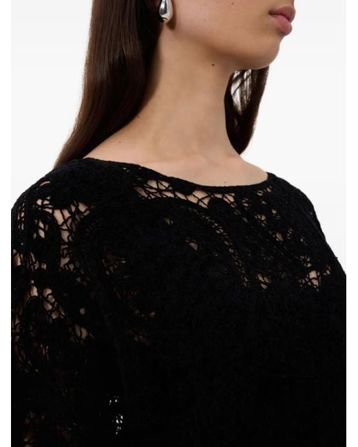 Loulou de Saison Ciko Midi-Jurk Met Klokmouwen En Gehaakt Patroon in het Black