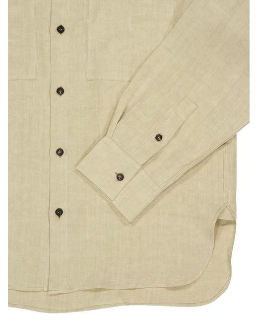 Ferragamo Natural Button-Up Patch-Pocket Shirt for men
