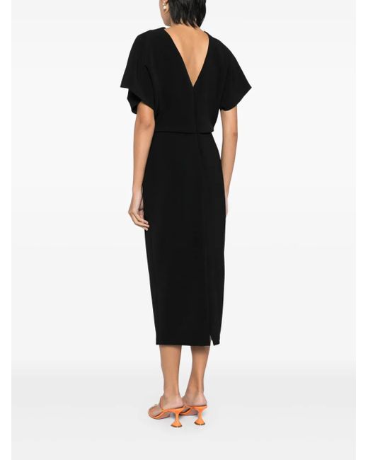 Amsale Black Draped Detailing Midi Dress