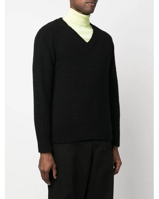 Raf Simons Black Logo-Patch V-Neck Jumper for men