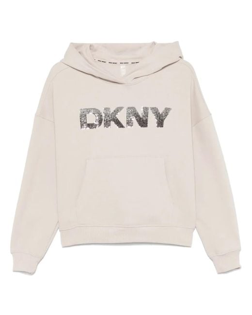 DKNY White Sequin-Logo Hoodie