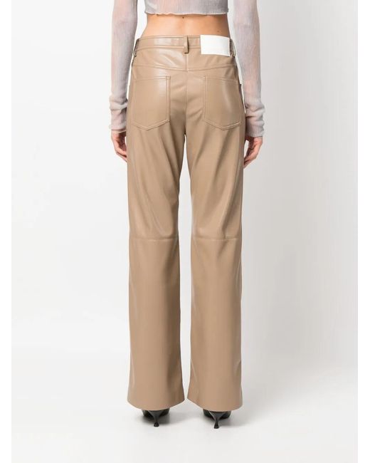 MSGM Natural Faux-Leather Straight-Leg Trousers