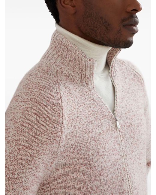 Brunello Cucinelli Pink Mélange-Effect Cashmere Cardigan for men