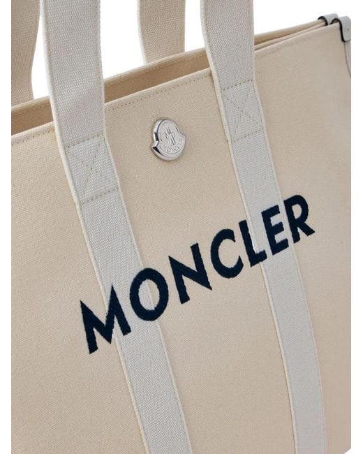 Moncler White Logo Canvas Tote Bag for men