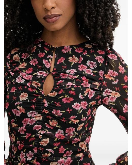 Morgan Black Floral-Print Ruched Mini Dress