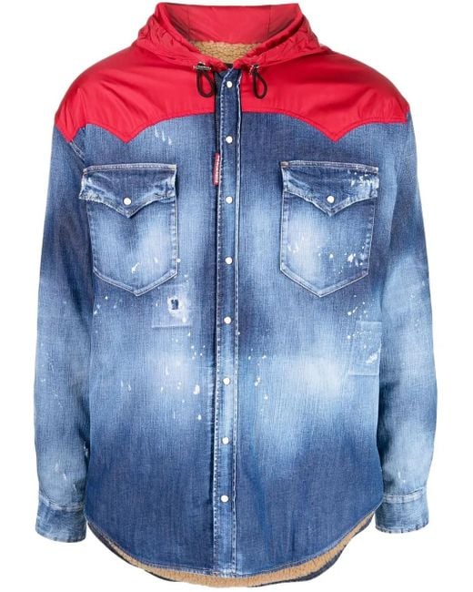 Chaqueta vaquera híbrida con capucha DSquared² de hombre de color Blue