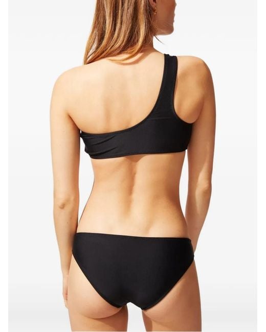 Solid & Striped Black The Desi Ring-Detail One-Shoulder Bikini