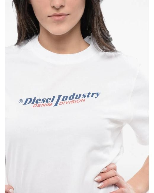 DIESEL White Logo-Print T-Shirt Mini Dress