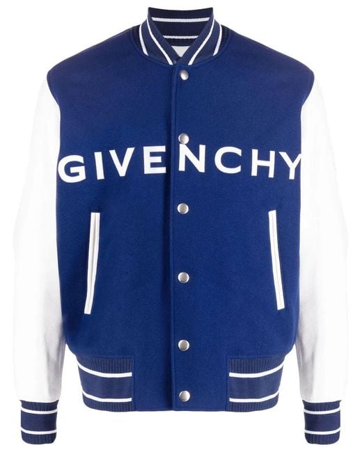 Givenchy Blue Logo-Detail Leather-Sleeve Varsity Jacket for men