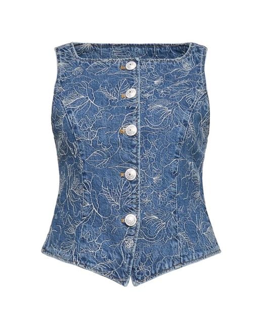 Cinq À Sept Blue Floral Button-Denim Vest