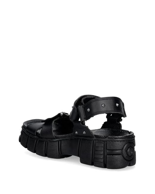 New Rock Black Stud-Embellished Chunky-Sole Sandals