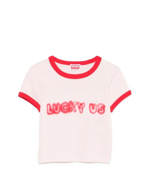 KENZO Pink Words' Cropped Cotton T-Shirt