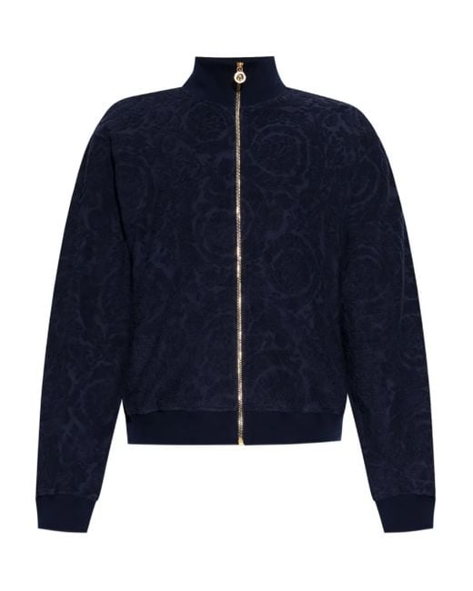 Versace Blue Barocco-Jacquard Zip-Up Jacket for men